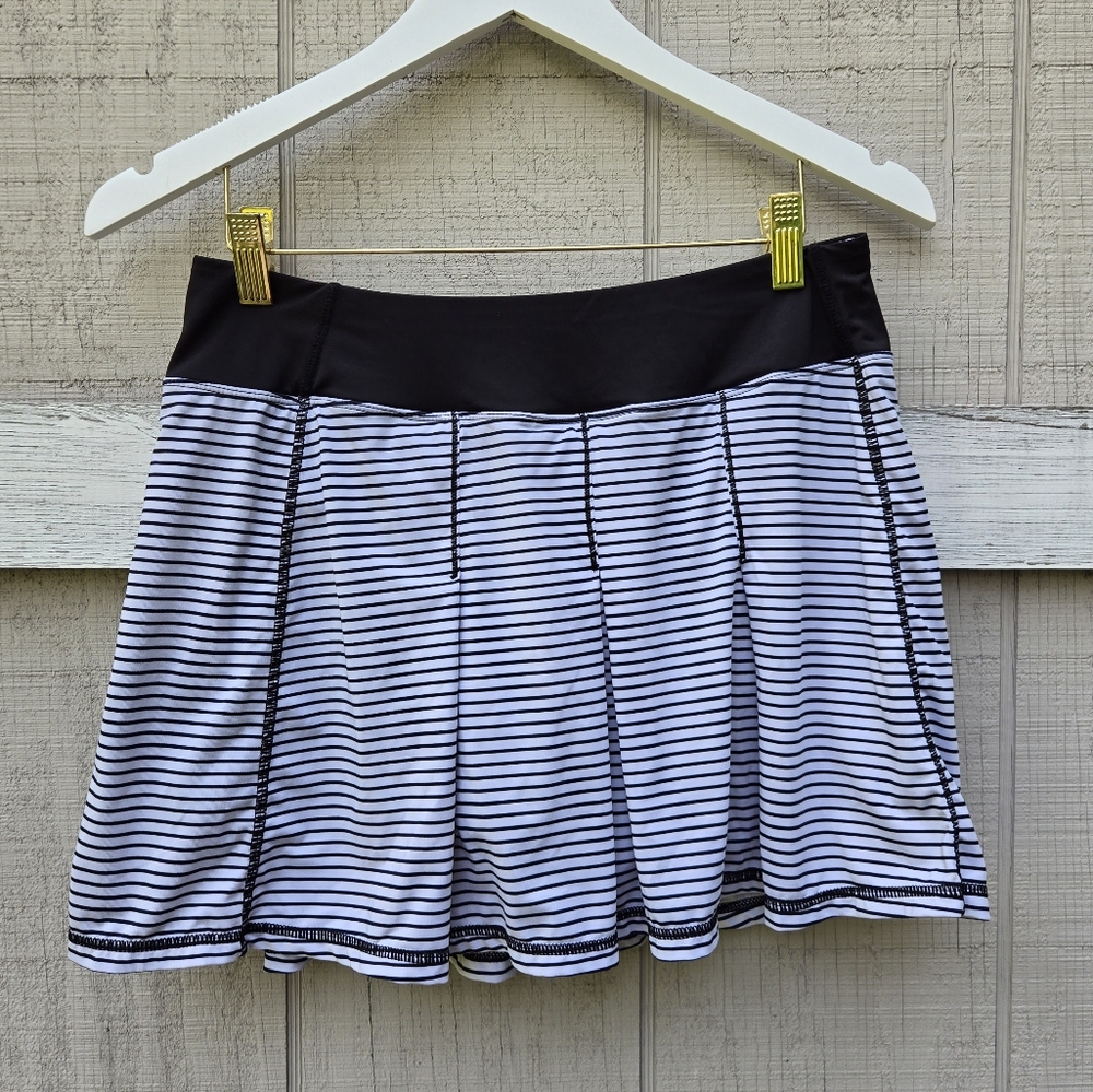 Kyodan White Black Striped Tennis Golf Athletic Pleated Skirt Skort Medium